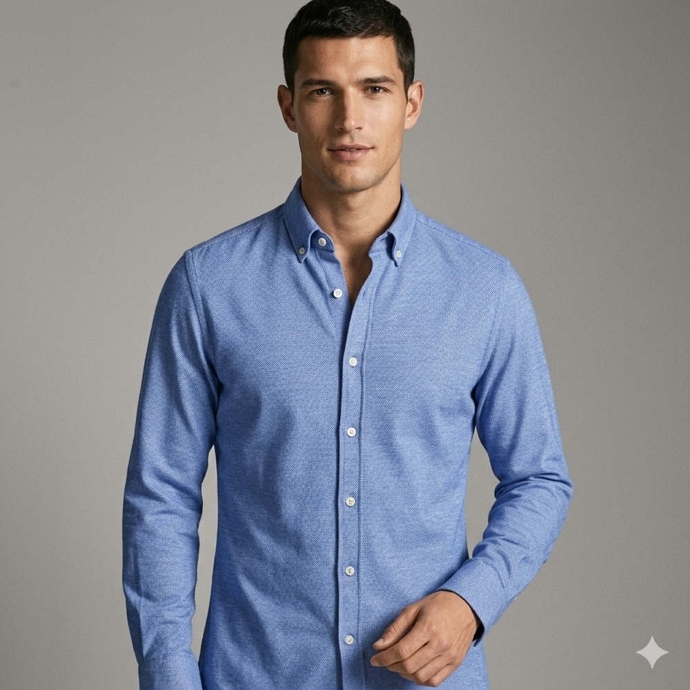 Massimo Dutti Light Blue Long-Sleeve Button-Down Shirt